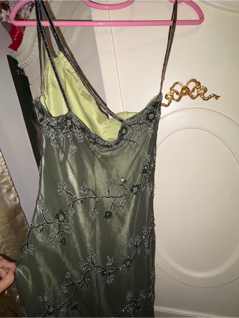 Vintage forest green silk beaded scala asymmetrical dress - Picture 7 of 10